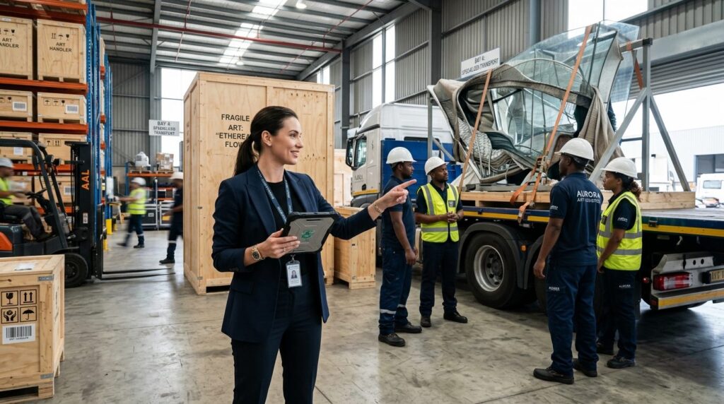 Modern woman entrepreneur overseeing specialized transport o