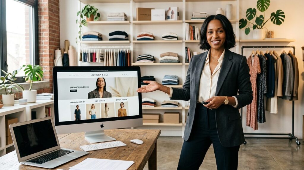 Female fashion entrepreneur presenting her professional webs