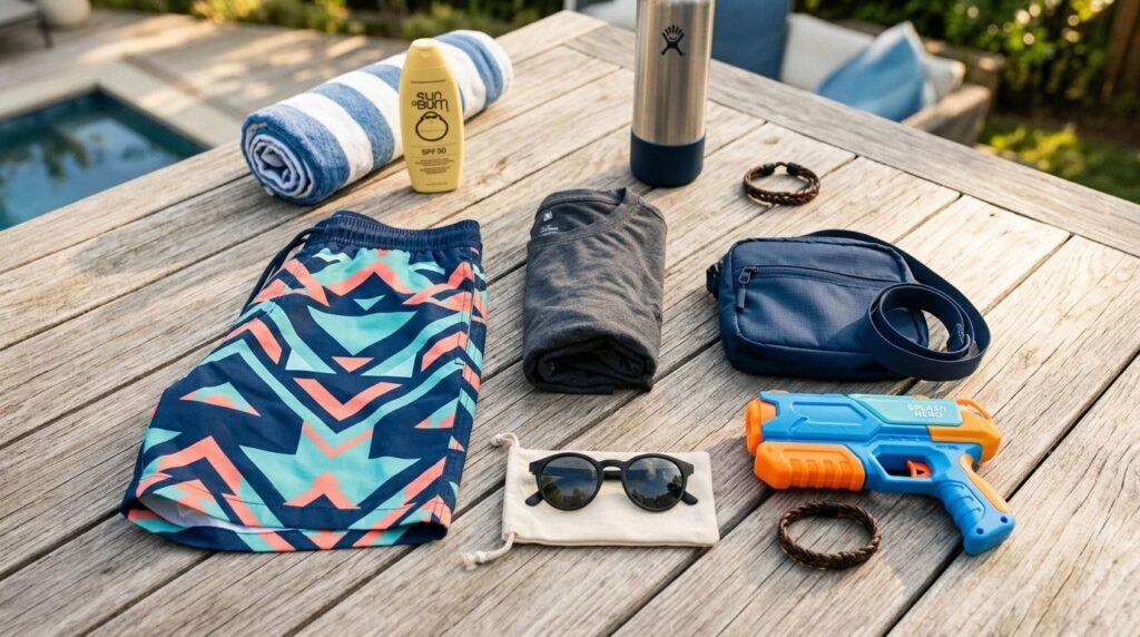 Flat lay product styling photograph of summer water play fas