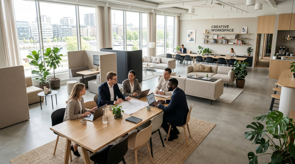 Aerial view of a creative workspace venue with flexible seat